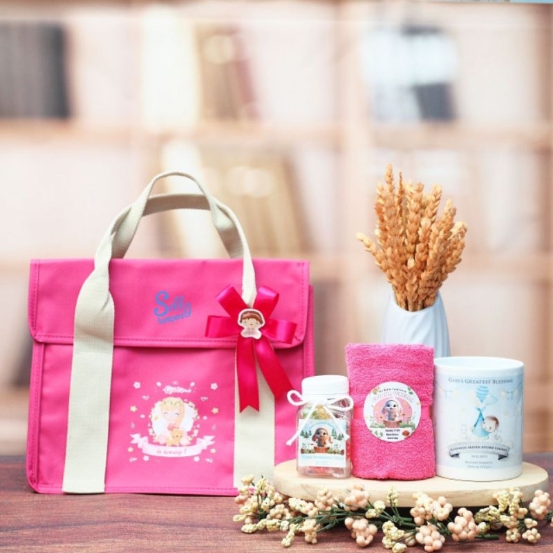 Jual Souvenir Baby One Month.Souvenir Tas. Hampers Bayi. Kelahiran Bayi