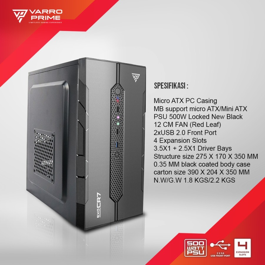 Jual Varro Prime Exo CR7 EXOCR7 Casing PC/Komputer m-ATX PSU 500W ...