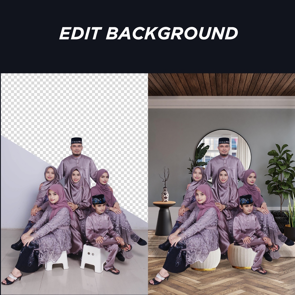 Jual EDIT BACKGROUND FOTO KELUARGA ATAU WISUDA DAN MEMPERCANTIKNYA