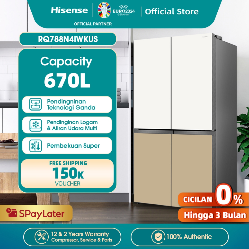Jual Hisense Kulkas 670L 4 Pintu Side by Side Refrigerator 4 Door