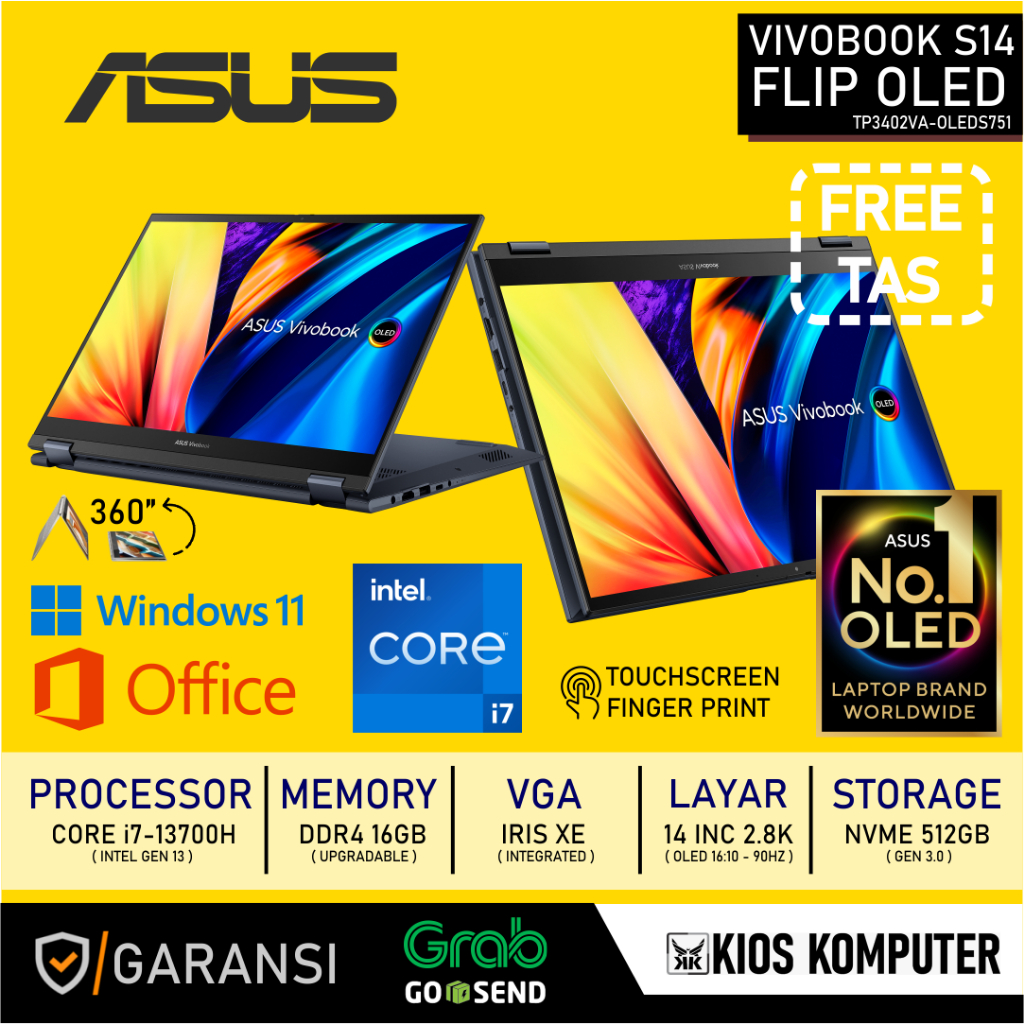 Jual ASUS VIVOBOOK S14 FLIP OLED CORE I7 13700H 16GB 512GB 14 2 8K W11