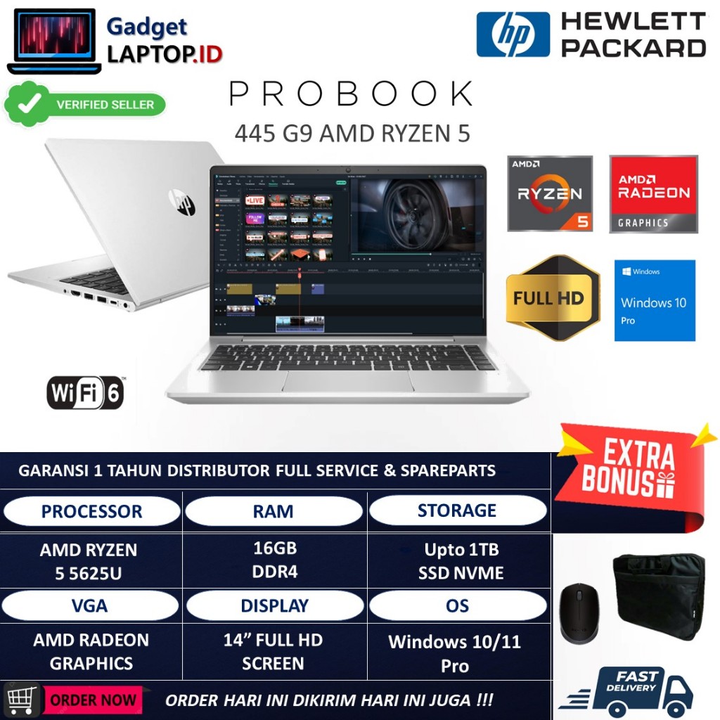 HP ProBook 445 G9 14-inch Zakelijke Laptop – Ryzen 5 5625U, 16GB RAM, 256GB SSD, Gereviseerd