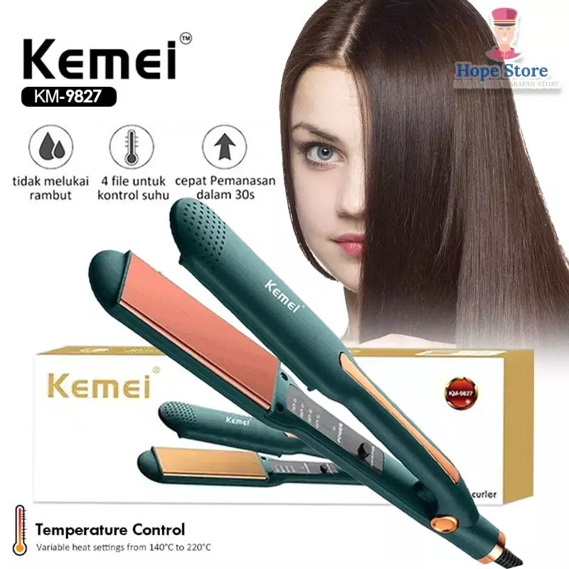 Catokan Rambut Kemei KM 9827 Catok Rambut Lurus Keriting 2in1 | AutoStock