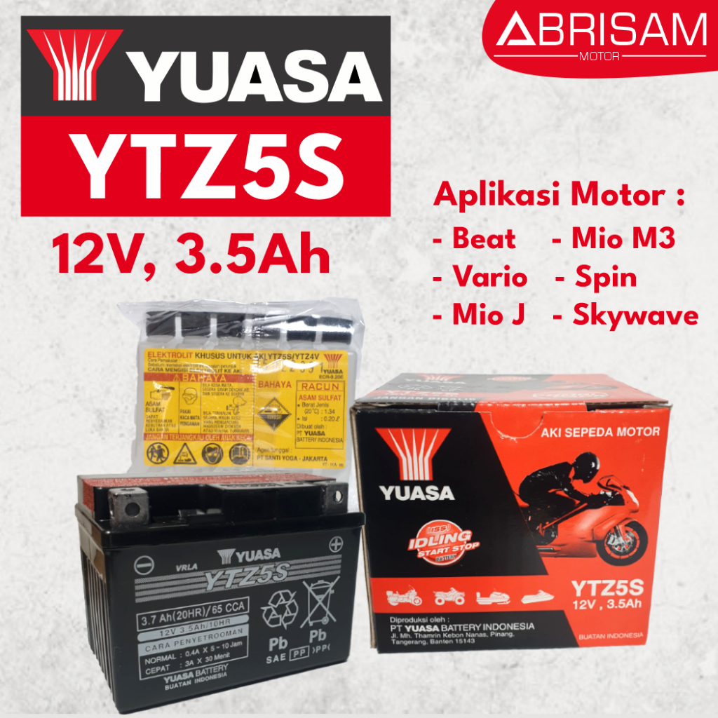 Jual AKI YUASA YTZ5S 12V, 3.5Ah di pakai untuk motor BEAT, VARIO, MIO J