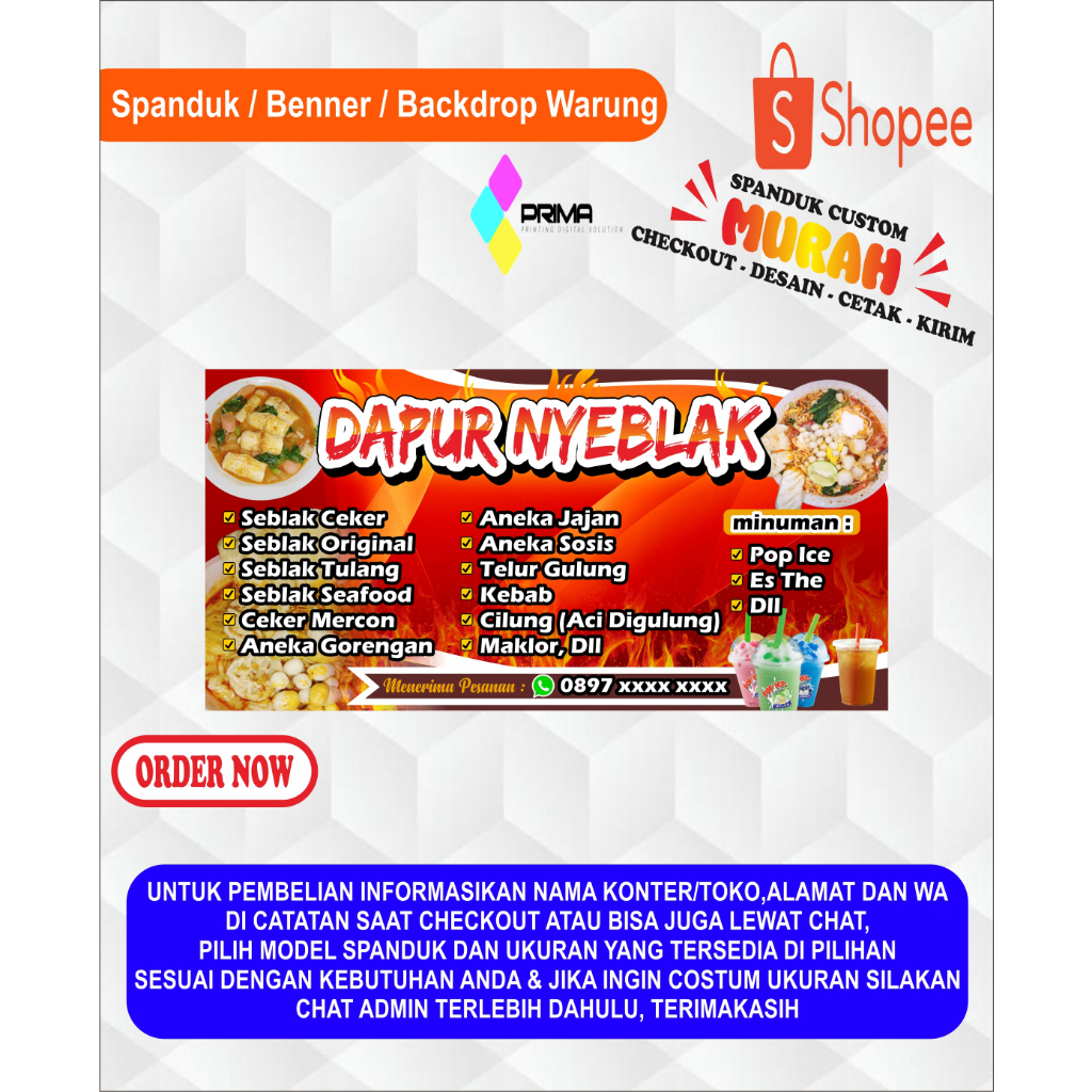 Jual Banner Spanduk Warung Eeblak/Banner Warung Seblak Custom | Shopee ...
