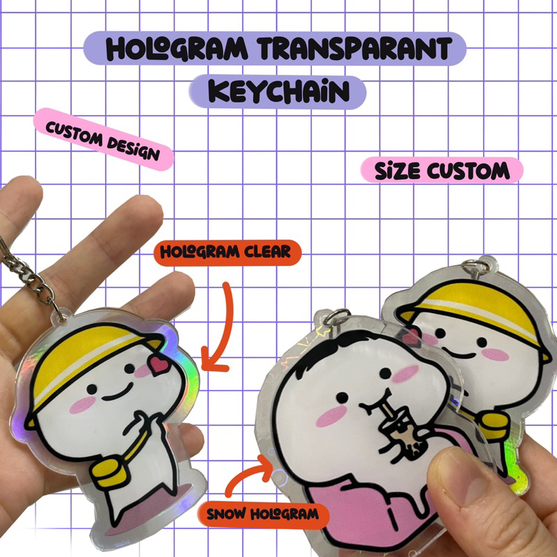 Jual keychain clear hologram custom / gantungan kunci clear hologram ...