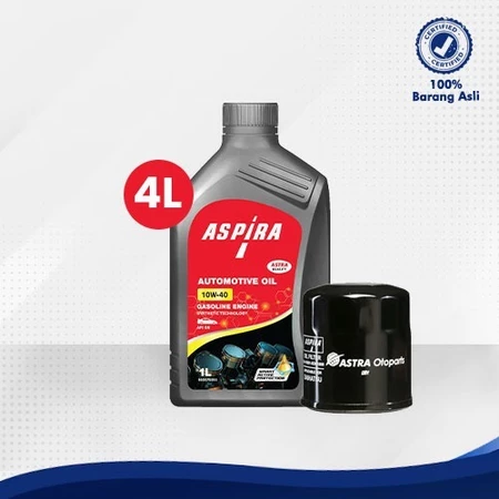Bundling Oli Mesin Mobil 10W-40 Aspira Oil (1L x 4) dan Filter Oli ASPIRA untuk Avanza, Rush, Veloz, Agya, Calya, All New Avanza Veloz 2016 1.3 & 1.5, Rush (ALL)