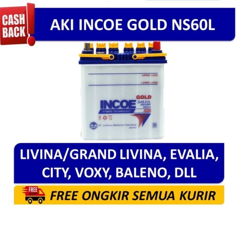 Jual AKI MOBIL INCOE GOLD NS60L AKI MOBIL NISSAN LIVINA EVALIA HONDA