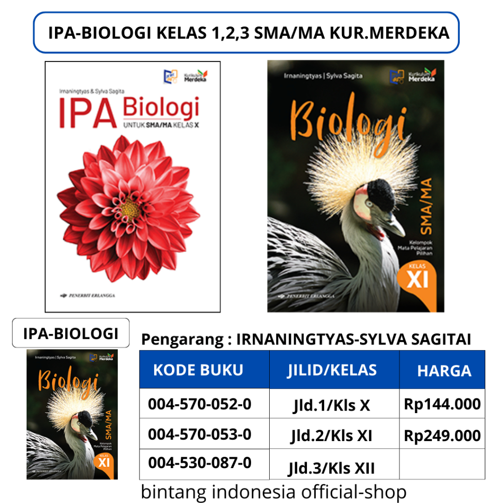 Jual Erlangga - IPA BIOLOGI Kelas 1/X, 2/XI SMA/MA Kurikulum Merdeka ...