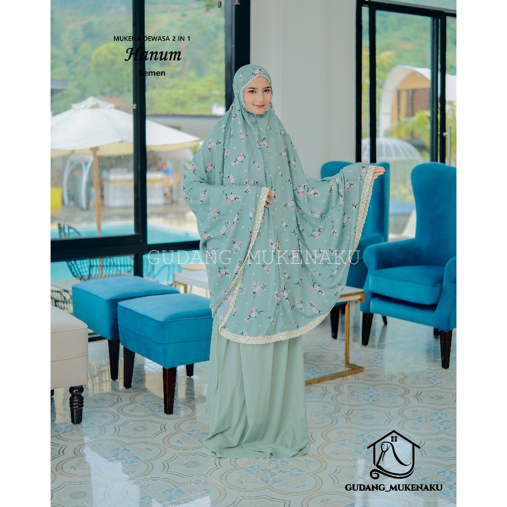 MUKENA DEWASA HANUM BAHAN KATUN RAYON TRAVEL 2IN1 RENDA MEWAH CANTIK JUMBO BY GUDANG MUKENAKU