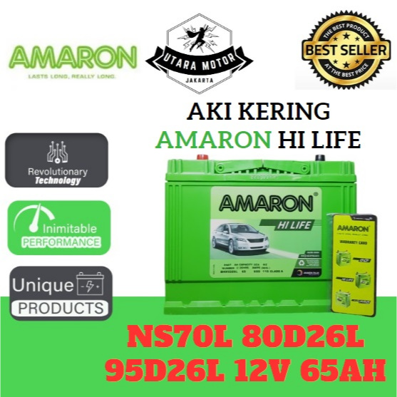 Jual AMARON Aki Kering Mobil HI LIFE NS70L 80D26L 95D26L 12V 65Ah