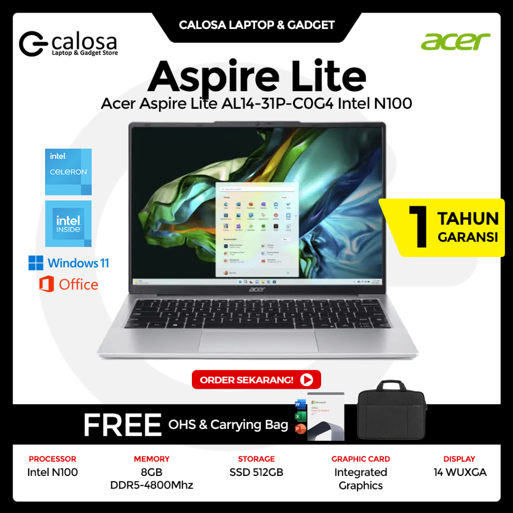 Jual Acer Aspire Lite AL14-31P-C0G4 Intel N100 RAM 8GB/512GB Laptop 14