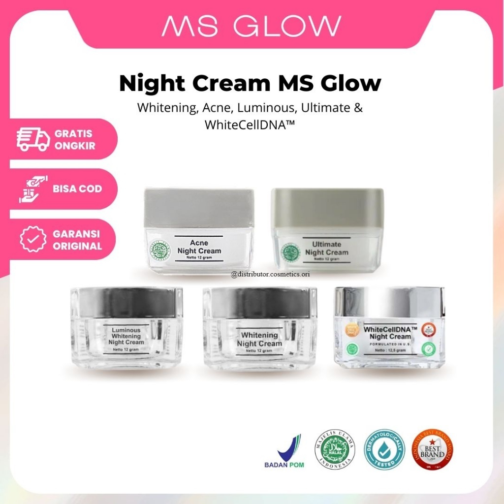 Jual Night Cream Ms Glow Variant Whitening Acne Ultimate