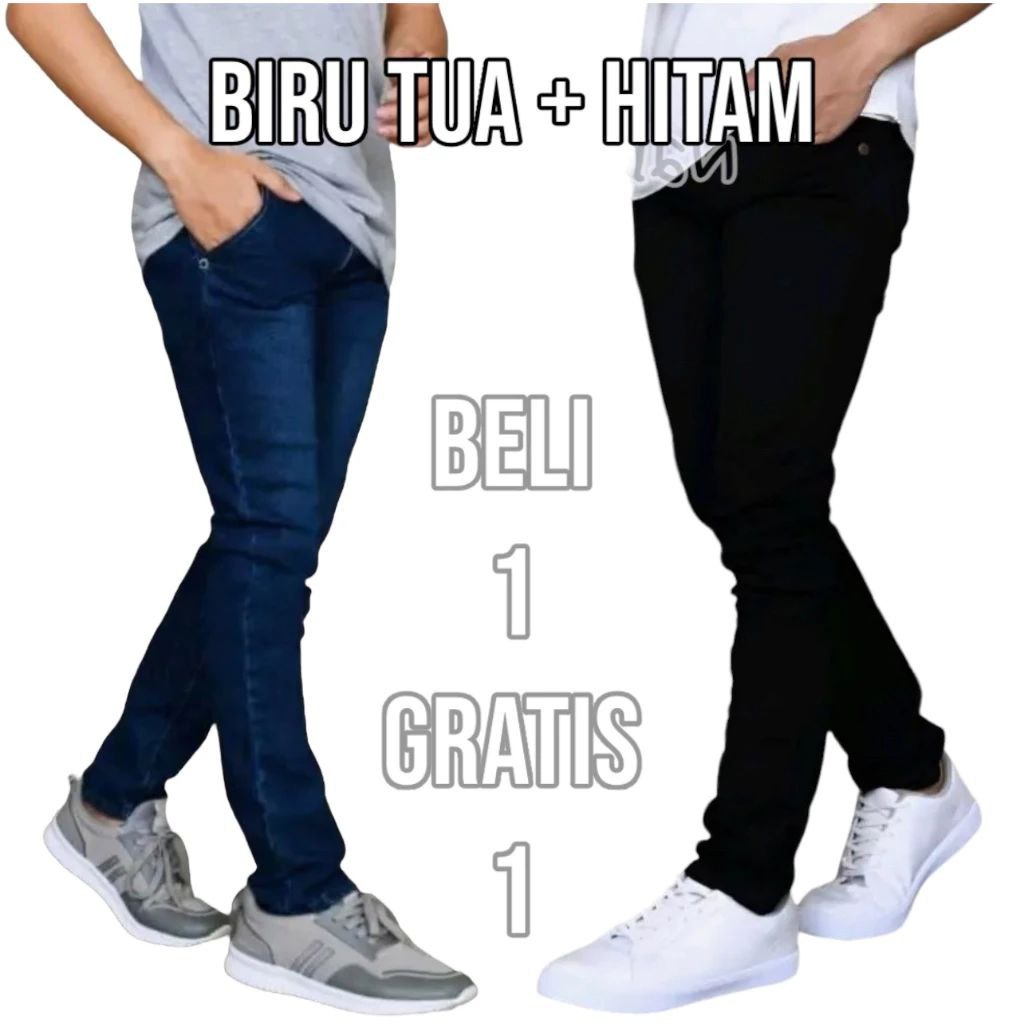 Jual Paket Hemat Beli 1 Gratis Celana Jeans Pria Slimfit Bahan Melar