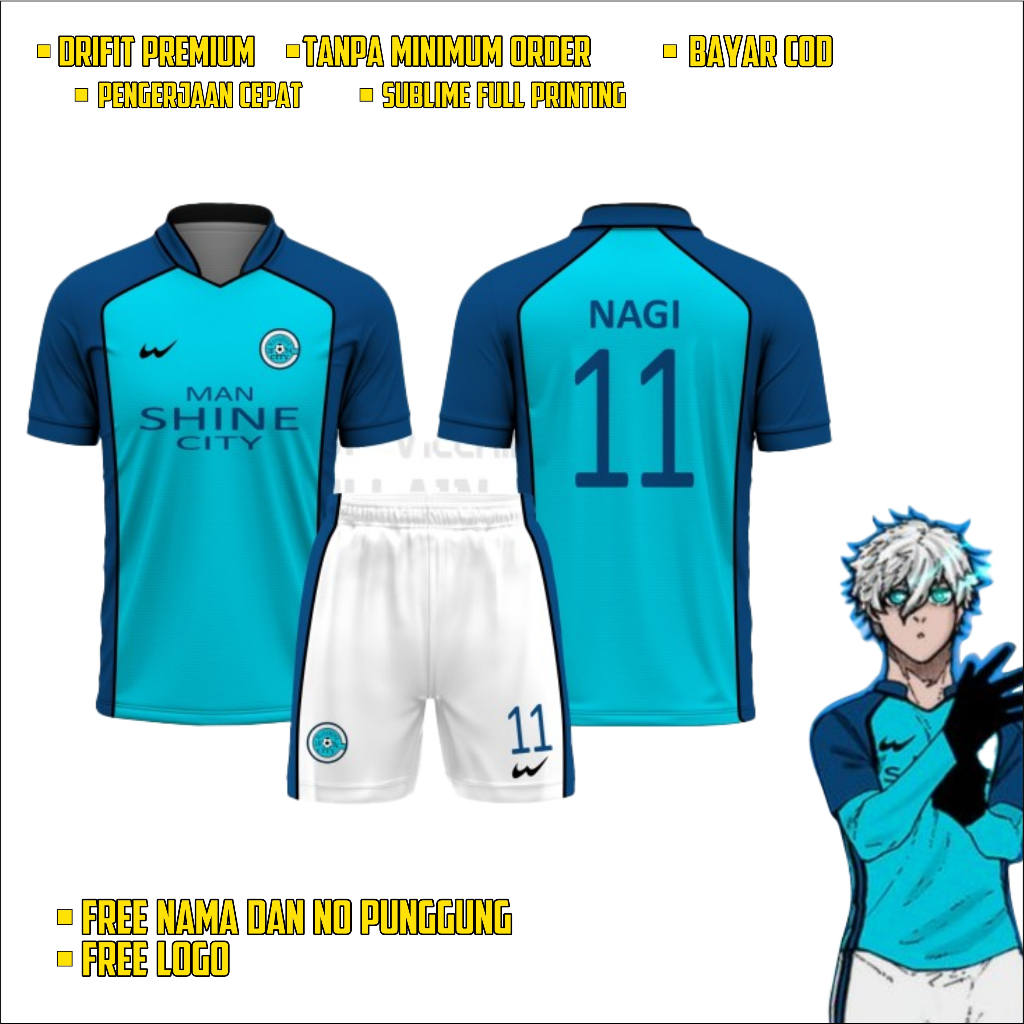 Jual Jersey Anime Blue Lock - Manshine City Nagi Free Custom Nama dan ...