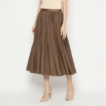 MINEOLA Serenity Choco Brown Pleated Midi Skirt (Rok Wanita Midi Plisket Impor Premium Korean