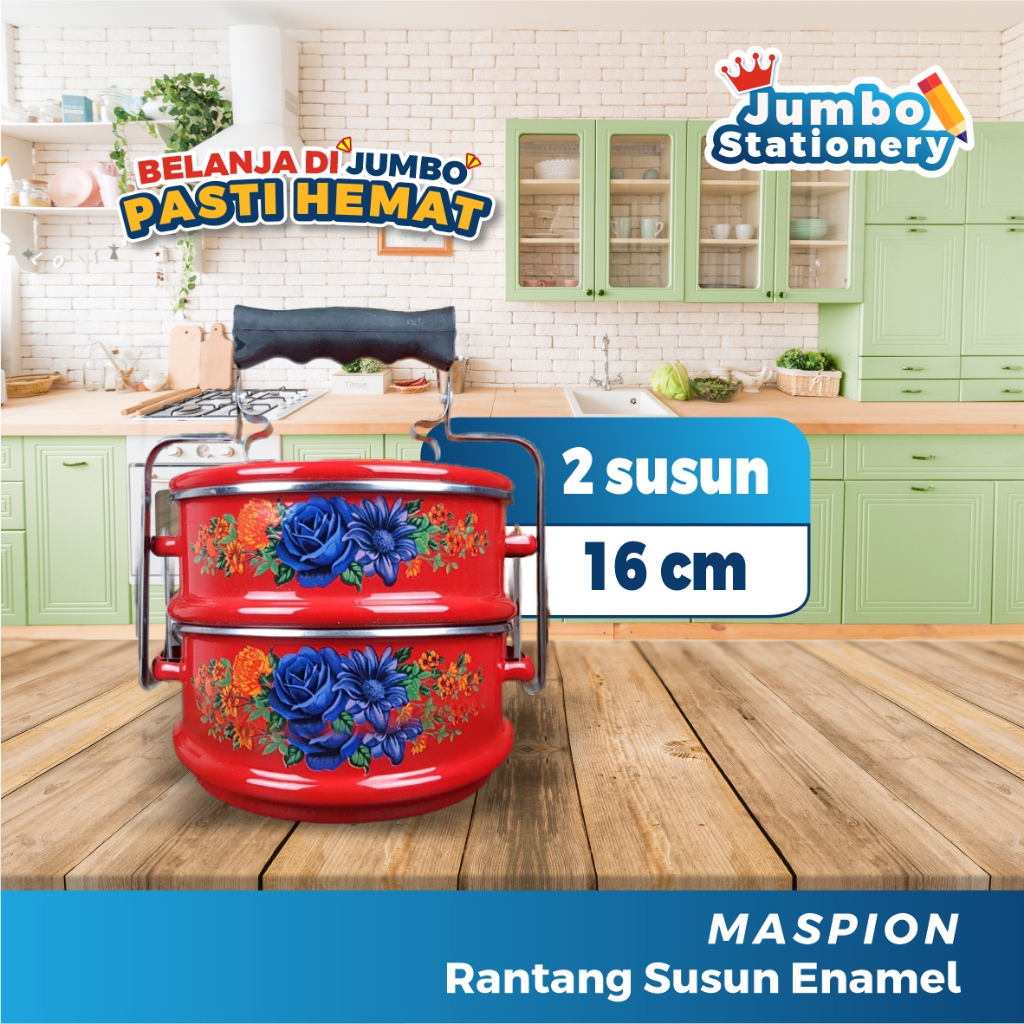 Jual Maspion Rantang Susun Kedaung Enamel Rantang 2 Susun 16 cm Merah ...