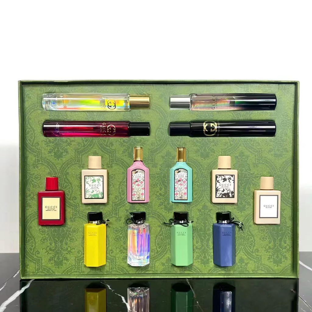 Gucci Parfum Set Pcs 4*5ml /Gucci Flora Gorgeous Gardenia Jasmine  Parfum /Gucci Guilty Pour Parfum /Gucci Bloom Eau De Parfum Travel Set
