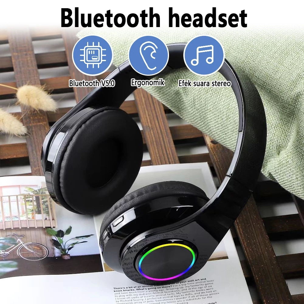 Cod b39/p9 headphone bluetooth headset musik gaming dengan lampu led dan mic
