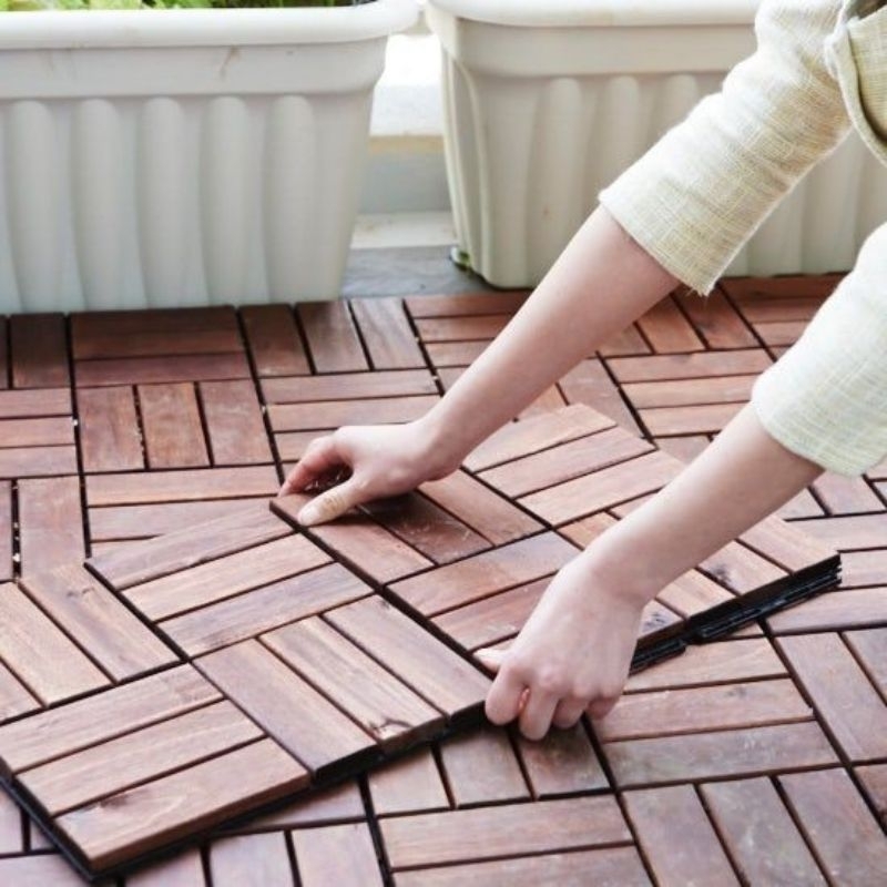 DECKING TILE FLOORING LANTAI KAYU JATI AESTHETIC LANTAI TAMAN KEBUN UBIN KAYU JATI NATURAL UKURAN 30X30CM
