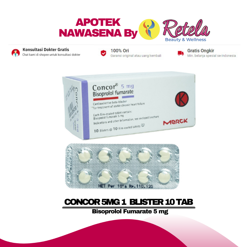 Jual CONCOR 5MG 1 BLISTER 10 TABLET ( Bisoprolol Fumarate 5 Mg ...