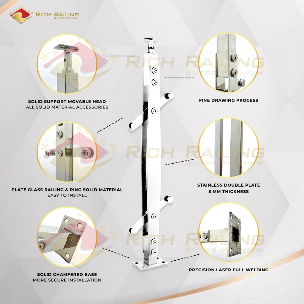 Jual [Rich Railing] Railing tangga stainless 316 tiang kaca RRP 318 ...