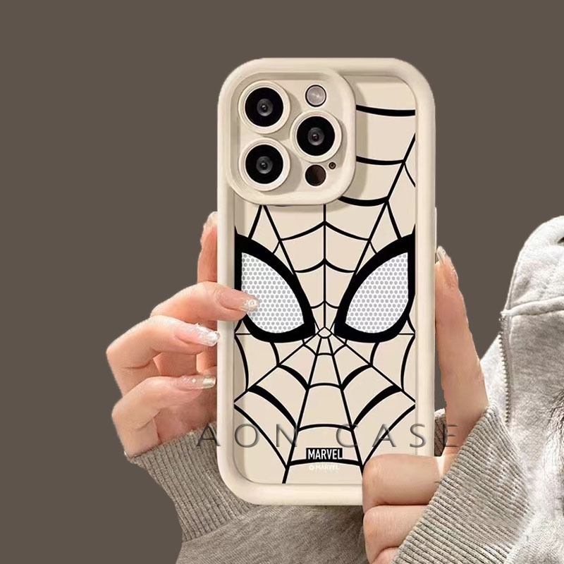 Case Merek Marvel Cool Spider-Man Eyes Case Kompatibel Untuk IPhone 7Plus  13 15 14 12 11 Pro MAX 6S Plus X XR XS MAX SE 2020 Pasangan Kartun