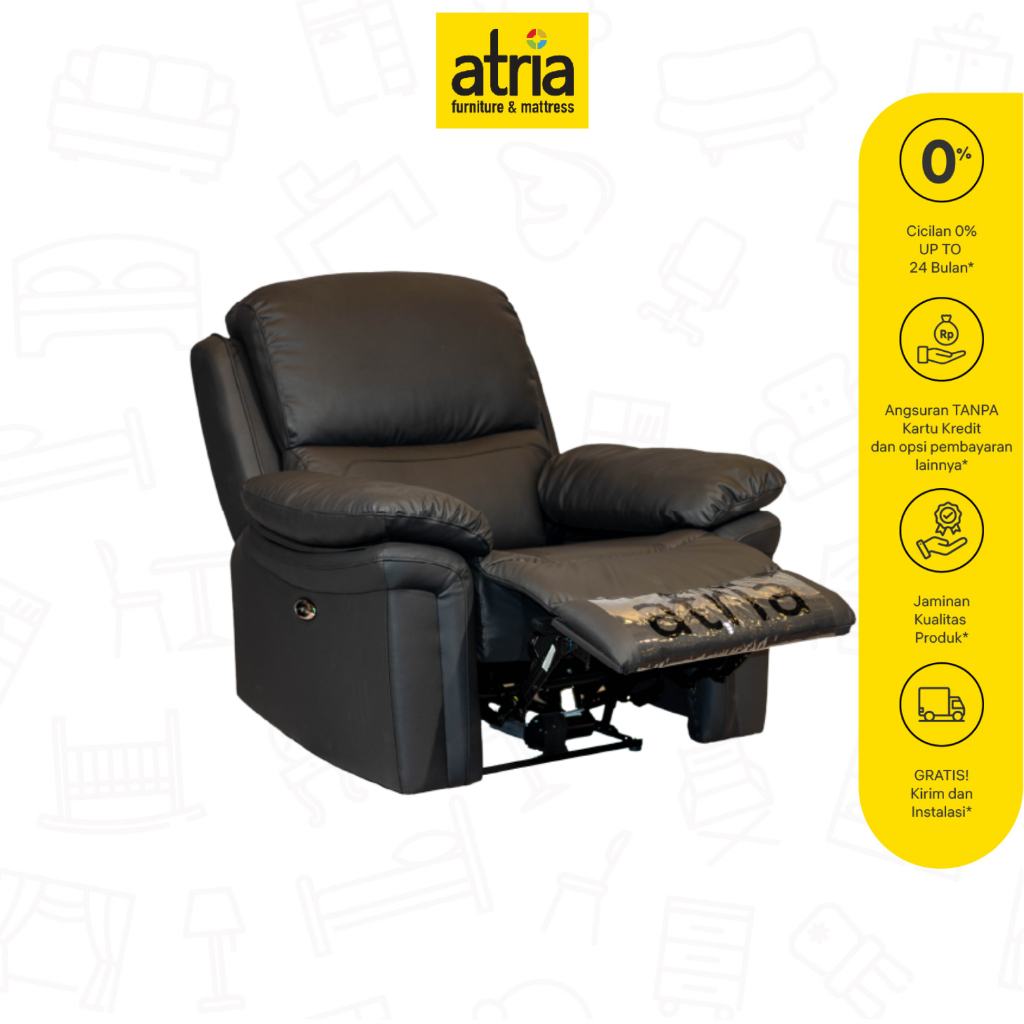 Jual Atria Lyoda Sofa Recliner Leather Otomatis Elektrik 1 Seater Black ...