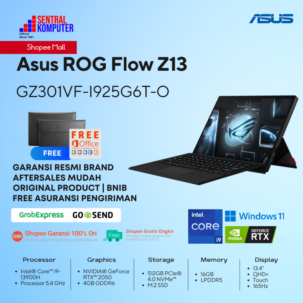 Jual ASUS ROG Flow Z13 GZ301VF I9-13900H 16G 512G RTX2050 QHD 165Hz W11 ...