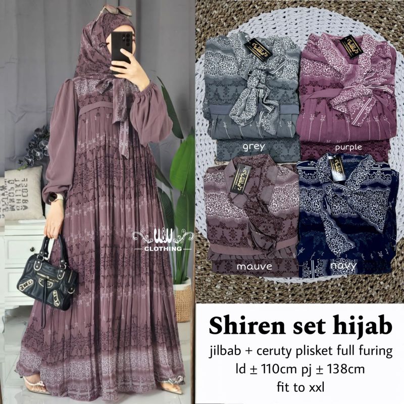 Jual Gamis Muslim Trendy Set Hijab Shiren Maxy Bahan Ceruty Plisket