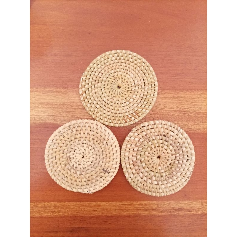 Jual Coaster tatakan gelas rotan tebal estetis aesthetic diameter 9cm ...