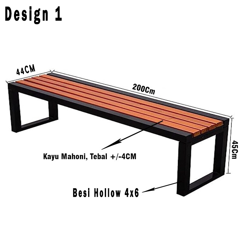 Jual Kursi Panjang Outdoor Kayu Solid Kaki Besi Bangku Taman Long Bench