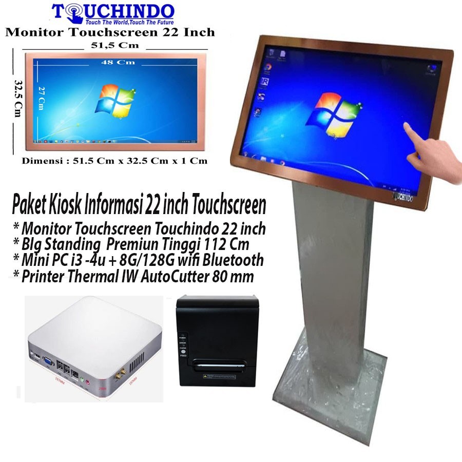 Jual Kiosk Murah Touchscreen 22 inch Stand 1.2 Meter + Mini PC ...