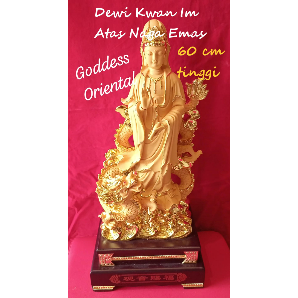 Jual Patung Dewi Kwan Im Naik Atas Naga Emas 60 cm / Guan Yin Buddha