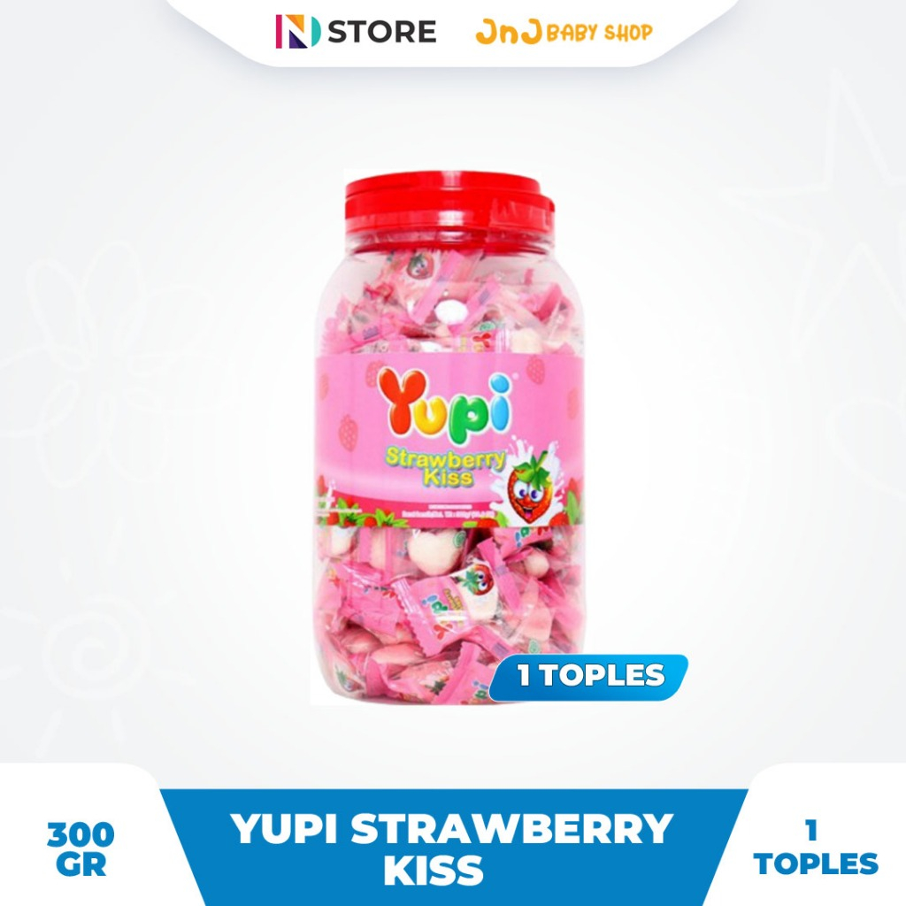 Jual PERMEN YUPI STRAWBERRY KISS JAR 300GR 1 TOPLES/YUPI TOPLES ...