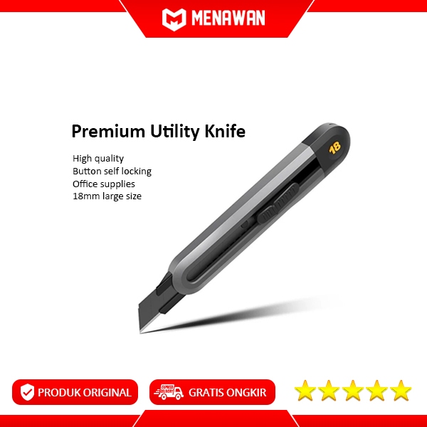 Jual Premium Utility Knife Lock Button Pisau Cutter Baja Hitam Tajam ...