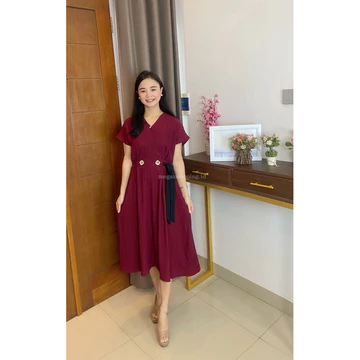 Meganshoping Gladys Dress Midi Casual Gaya Korea Fashion Wanita