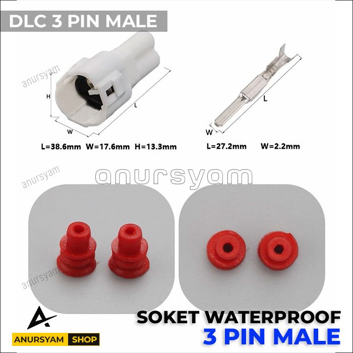 Jual Soket Male DLC 3 Pin Yamaha | Soket 3 Pin Male | Soket Waterproof ...