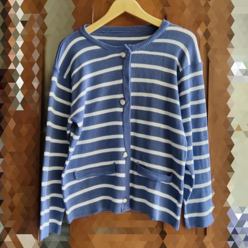 Jual Cheesy Cardy Stripes/Jisoo Stripes Knit Cardigan/Kardigan Rajut ...