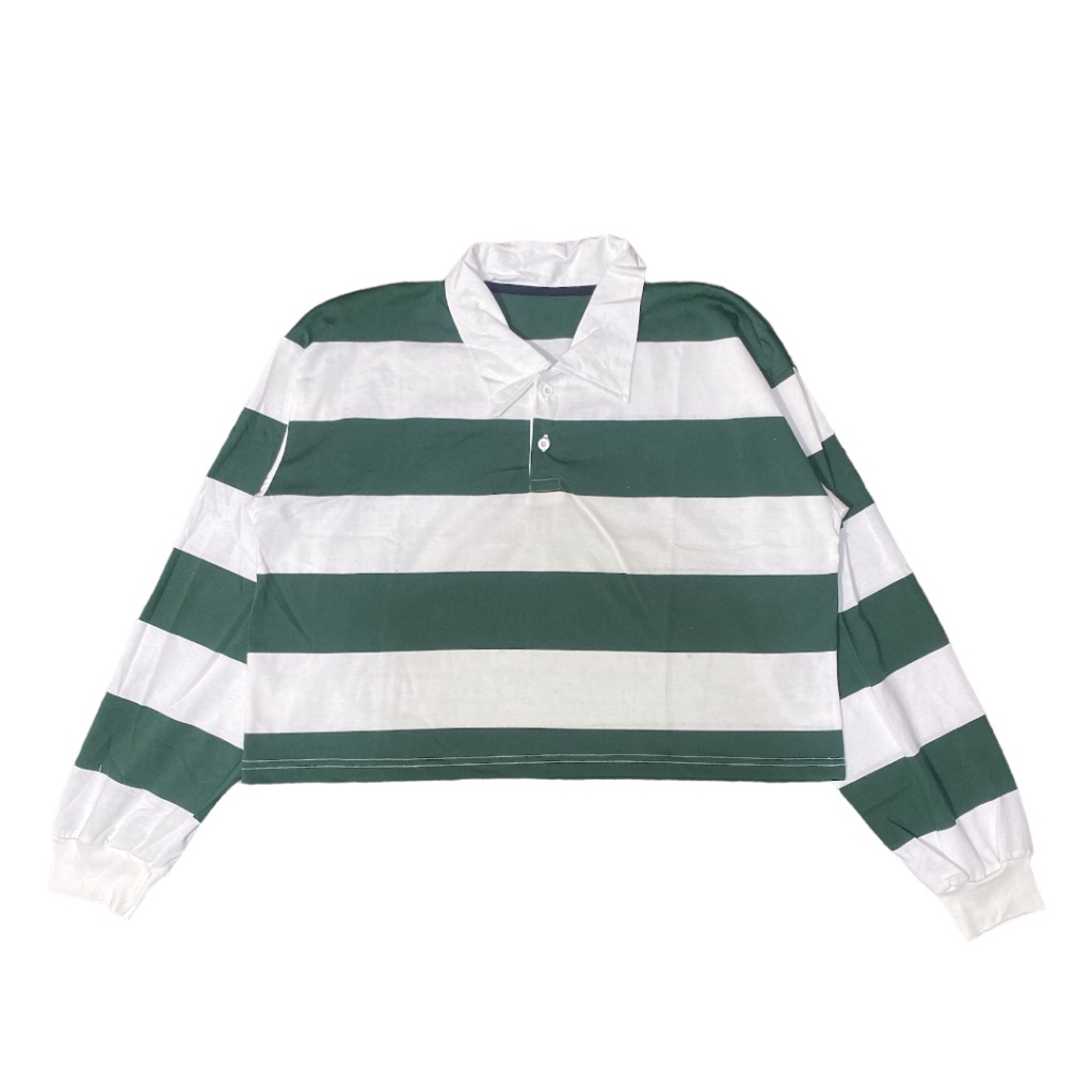 Jual Stiego Rugby Oversize Crop Shirt Stripe Kaos Kerah Wanita Lengan Panjang Salur Stripe