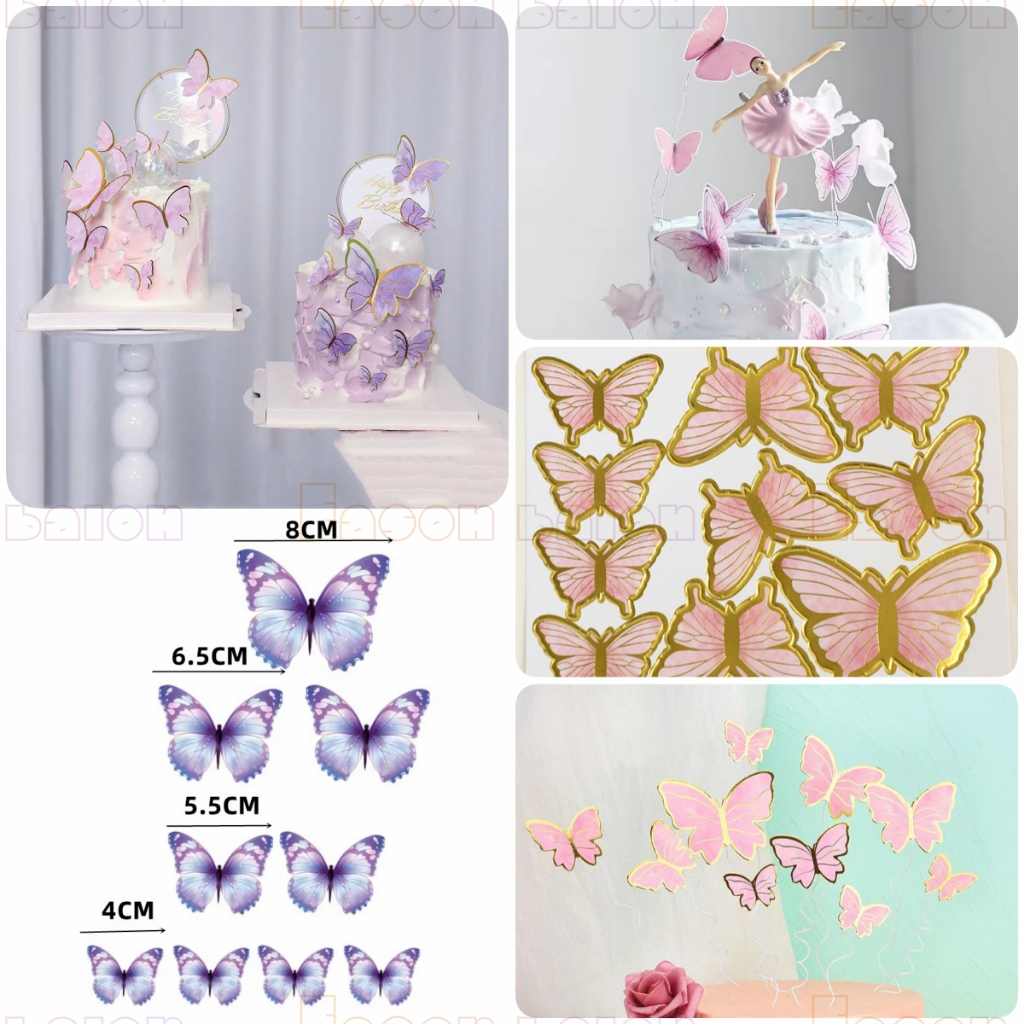 Topper Cake Birthday Butterfly /  Dekorasi Kue Ulang Tahun / 1set isi 10 kupu2