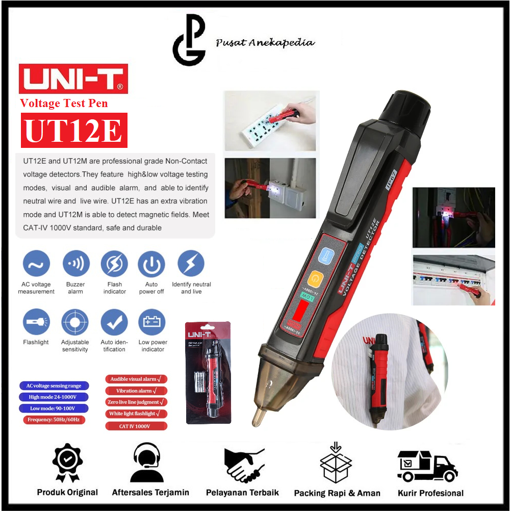 Jual UNI-T UT12E Tegangan Detector Meter Kontak Tester Voltage Test Pen ...
