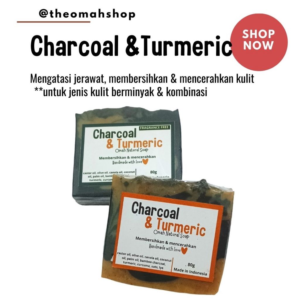 Omah Natural - Sabun Charcoal dan Kunyit 80g - Charcoal and Turmeric Soap - Handmade