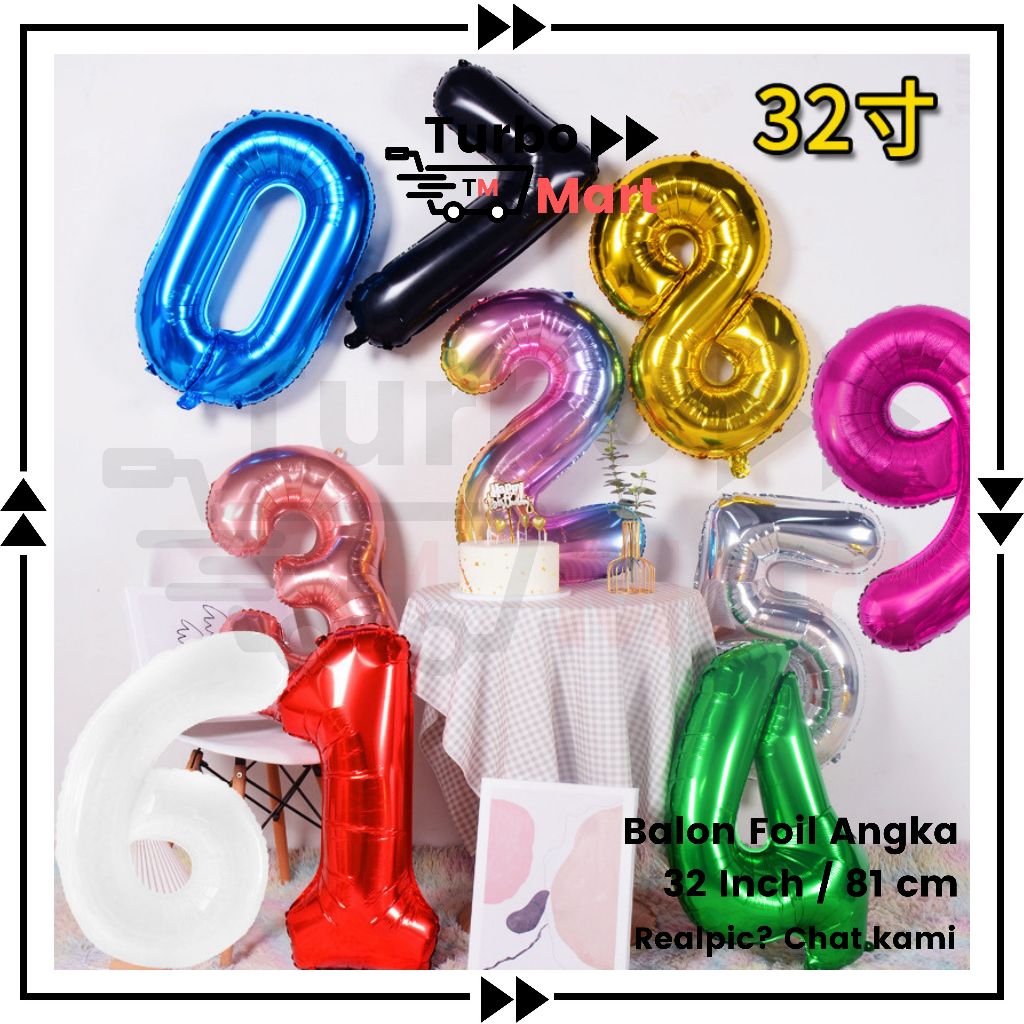 Balon Foil Angka 0-9 / Balon Foil Angka 80cm GOLD SILVER BLACK ROSEGOLD GRADIENT