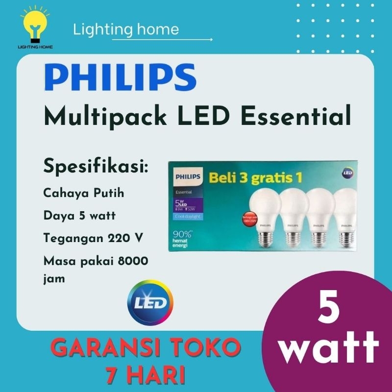 Jual Isi 4 Pcs Philips Multipack Led Ess 5W 7W 9W 11W Putih 6500k ...