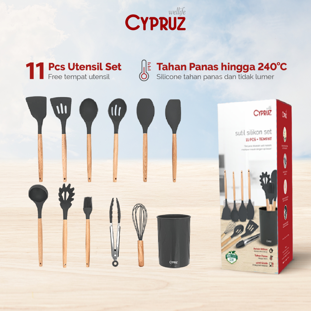 Jual Cypruz Utensil Sutil Sillicone Set Spatula Silikon Tahan Lumer