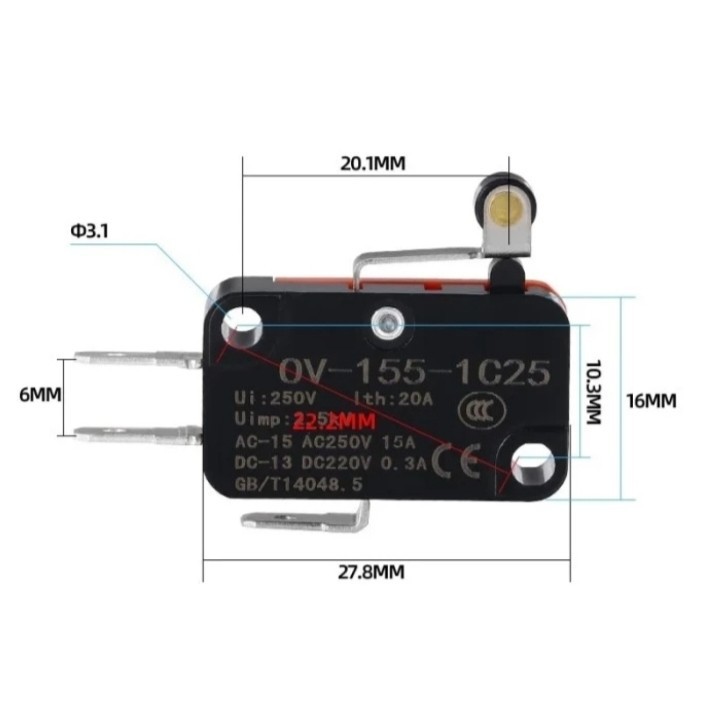 Jual Micro Limit V1551C25 Contact Switch Short Hinge Roller Lever