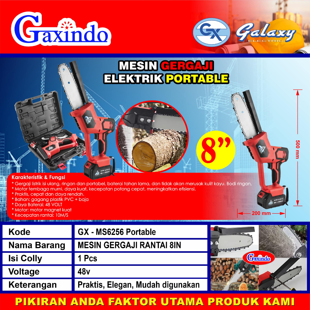 Jual CHAINSAW CORDLESS GERGAJI RANTAI MINI 8 INCH 48V LITHIUM MS6256 ...