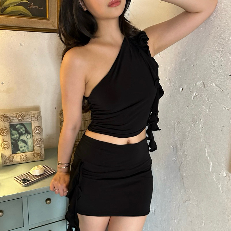 Mousseline tweedelige set top en rok roze | Dakota – Especially by Daan