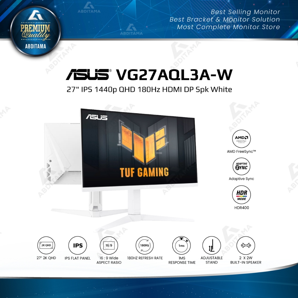 Jual Monitor LED ASUS VG27AQL3AW 27" IPS 1440p QHD 180Hz HDMI DP Spk
